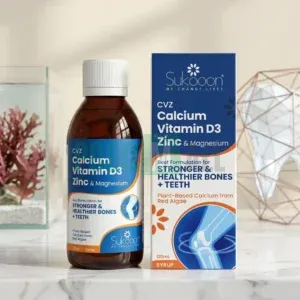 ukooon CVZ Syrup 120ml bottle for stronger bones teeth with plant based calcium.