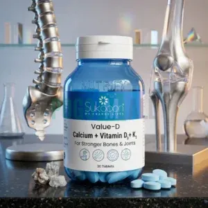 Value-D Calcium + Vitamin D3 + K2 30 Tablets bottle for stronger bones and joints.