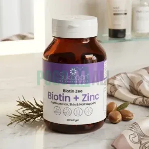 Biotin Zee Biotin + Zinc 30 Softgel bottle for hair skin and nail support.