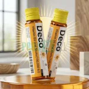 Deco Vitamin D3 Oral Shots 100,000 IU liquid vials for weekly bone and immune support.