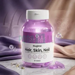 Nuglow Hair Skin Nail Supplement 30 tablets bottle by Sukooon for daily beauty nutrition.