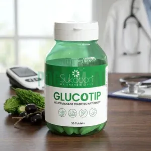 Glucotip Diabetes Supplement bottle for natural glucose metabolism and insulin balance.