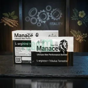 Manace Sachet packaging with Tribulus and Ashwagandha for men's performance and vitality.