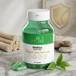 Weltox Weight Management Supplement 30 tablets bottle for metabolic wellness and daily nutrition.