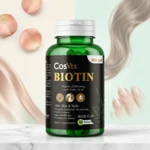 CosVts Biotin 2500 mcg with Folic Acid – 30 Tablets