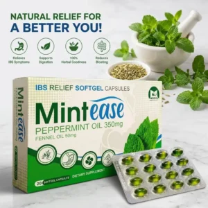 Medevox Mintease Peppermint Oil 350mg + Fennel Oil 50mg IBS Relief Softgel Capsules (20 Count)