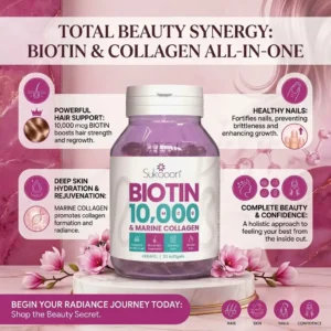 Biotin 10,000 & Marine Collagen – 30 Softgels | Sukoon