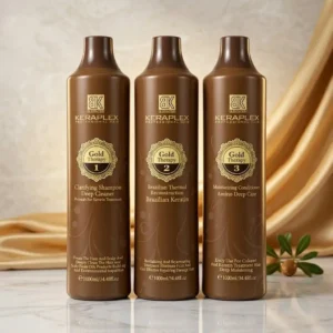 Brazilian Keraplex Gold Therapy Keratin Treatment 3-Step Set (Clarifying Shampoo, Brazilian Keratin, Moisturizing Conditioner)